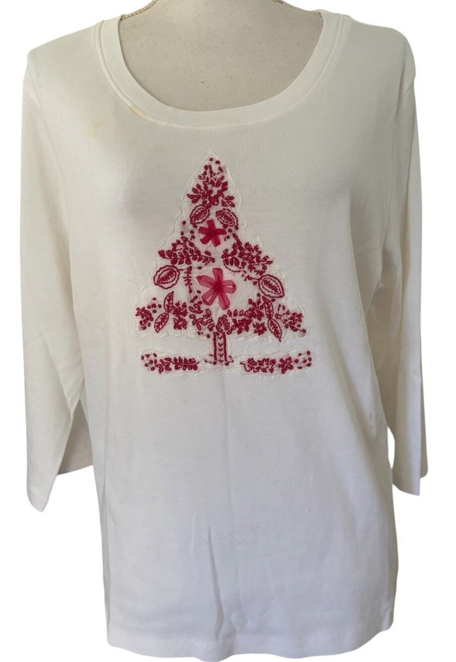 Coldwater Creek NWT Woman’s XL Christmas Tree Ribbon 3/4 Long Sleeve Top